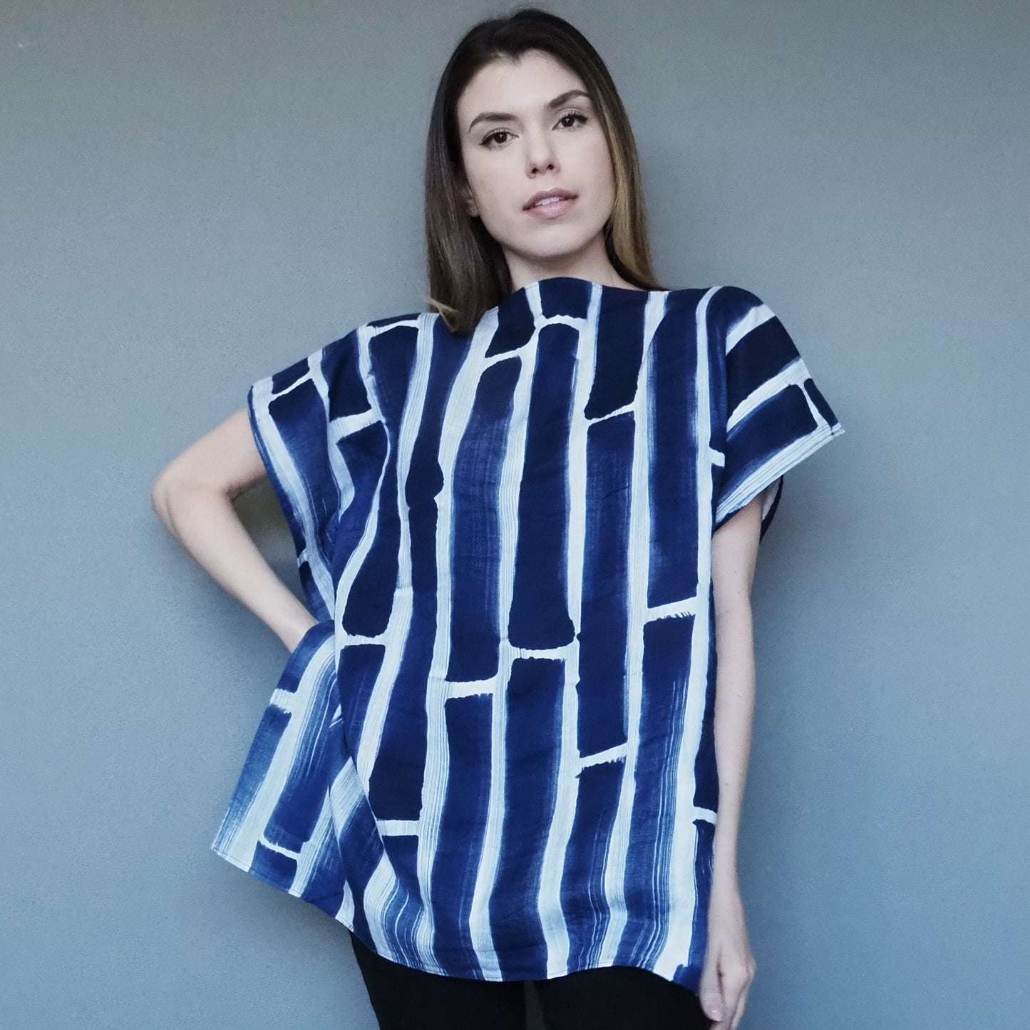 Bamboo Forest Double-gauze Cotton Top Dark Blue