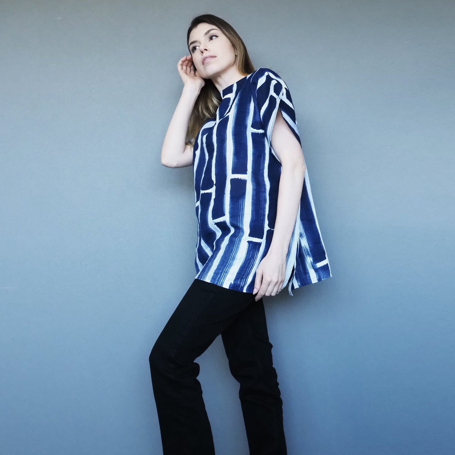 Bamboo Forest Double-gauze Cotton Top Dark Blue