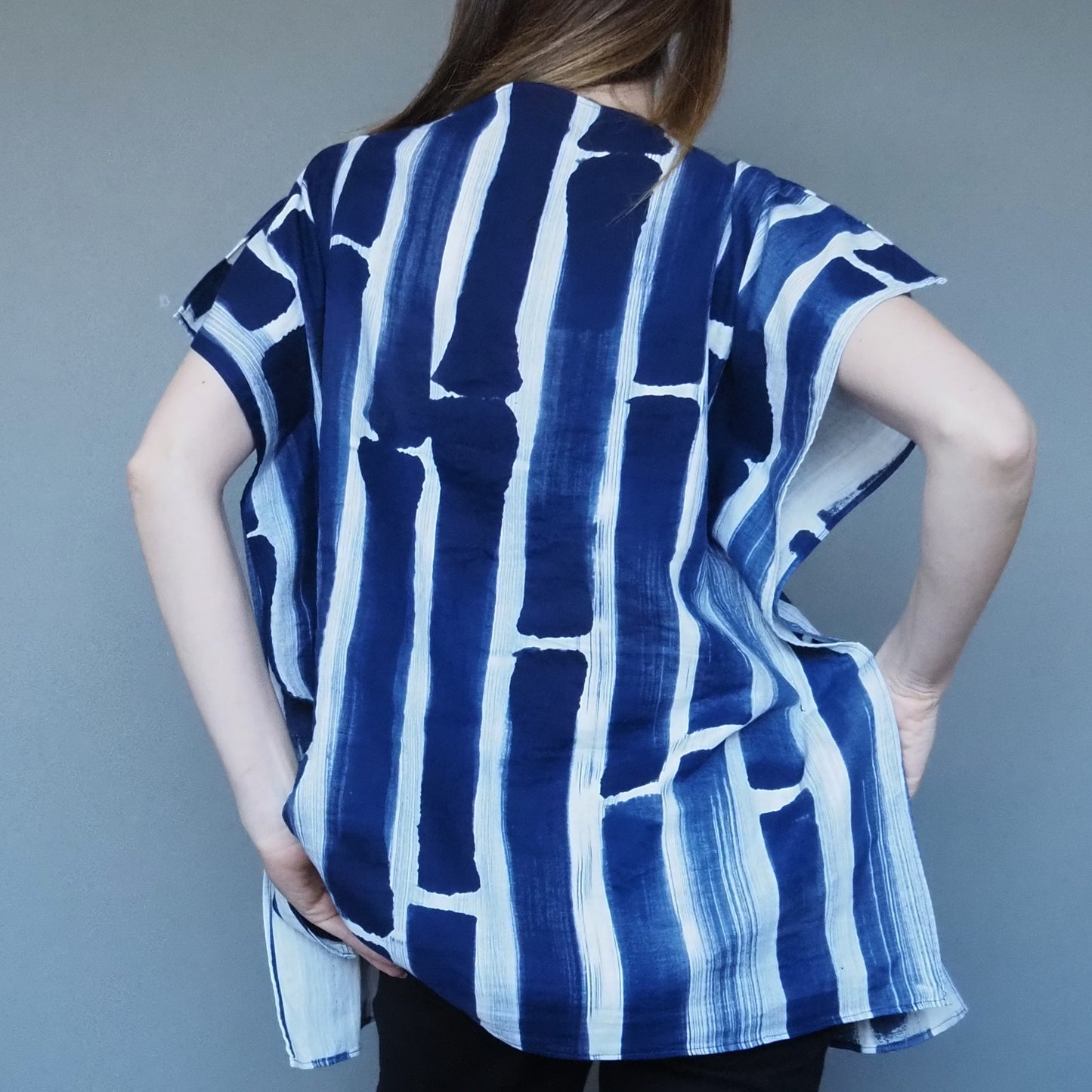 Bamboo Forest Double-gauze Cotton Top Dark Blue