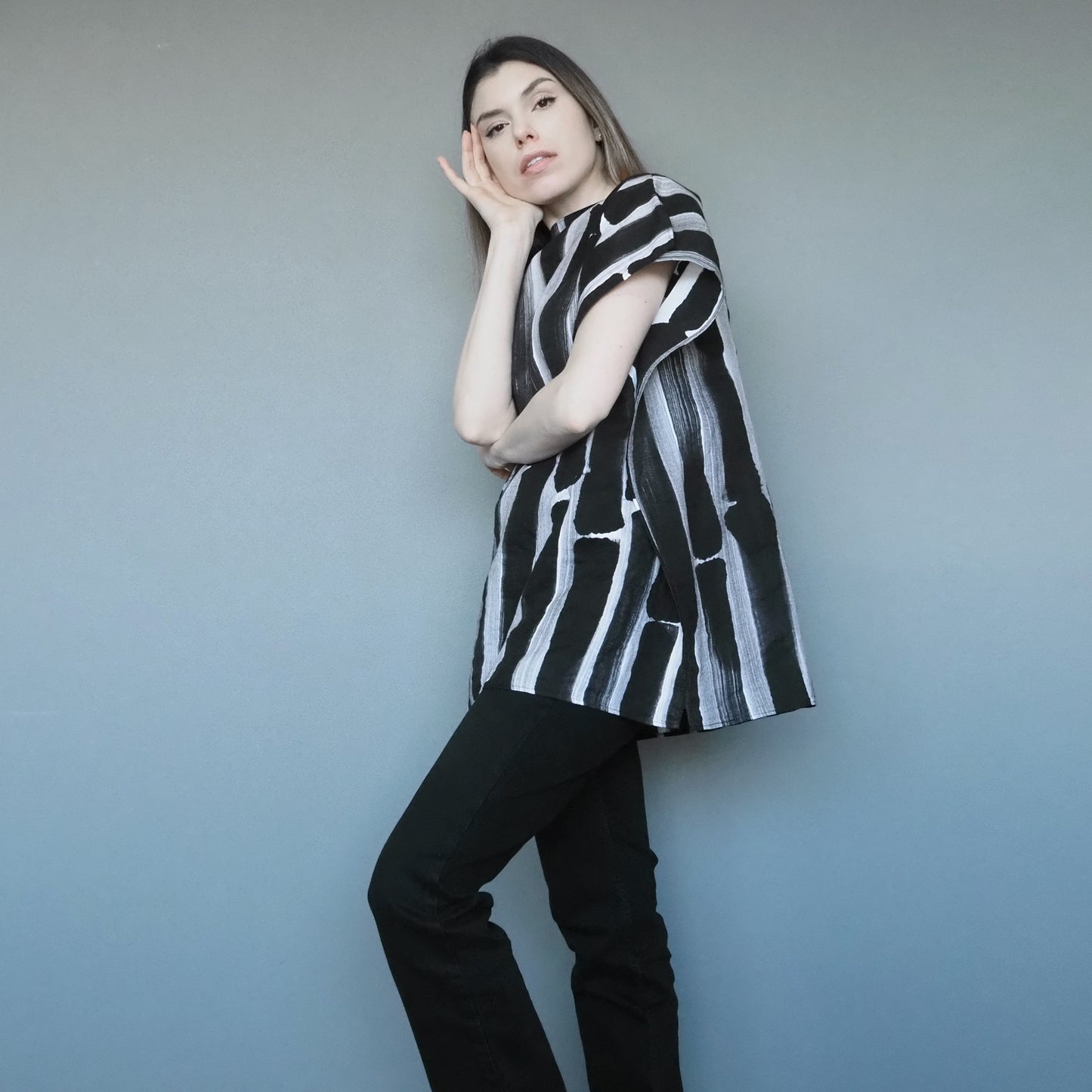 Bamboo Forest Double-gauze Cotton Top Charcoal Black