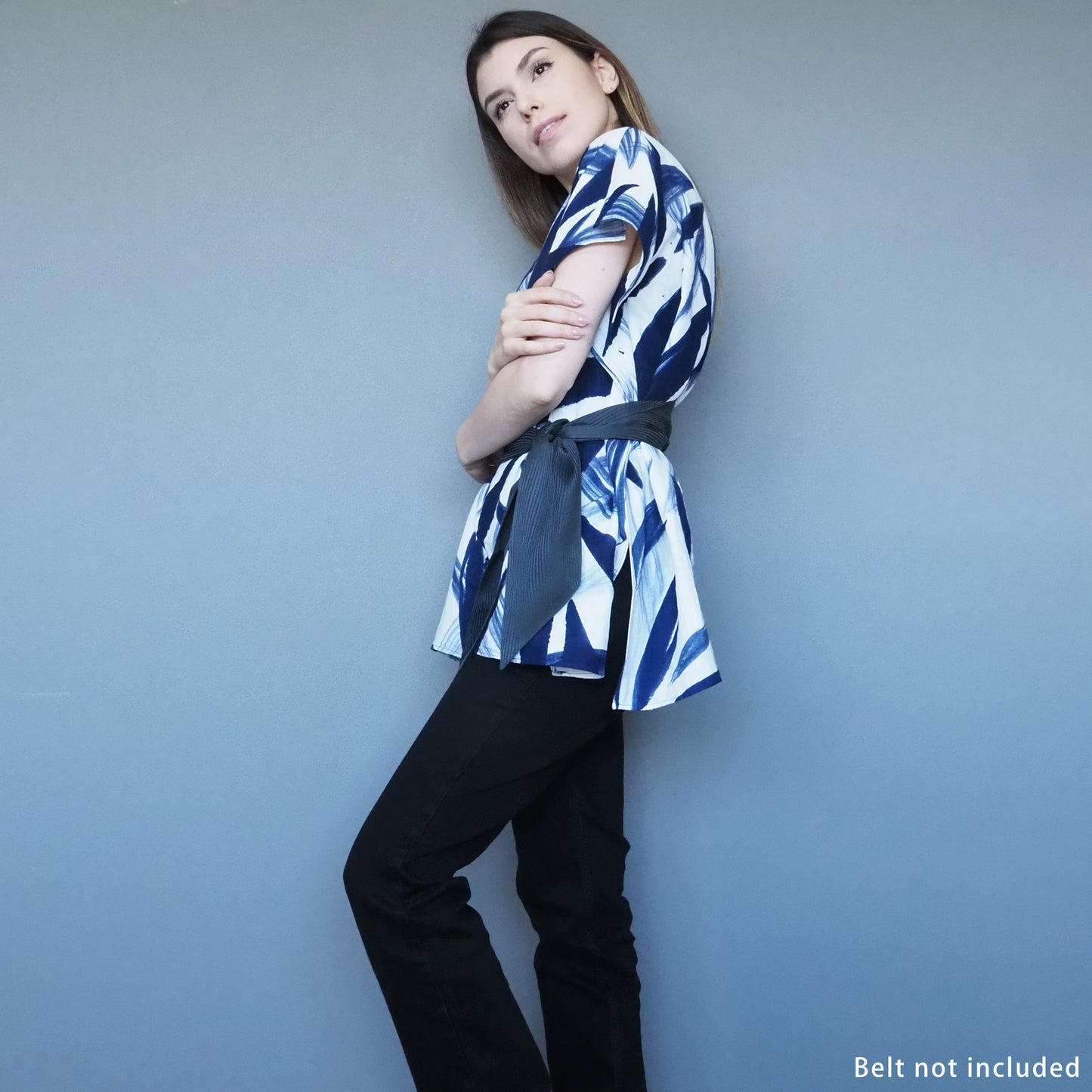 Bamboo Leaves Double-gauze Cotton Top Dark Blue