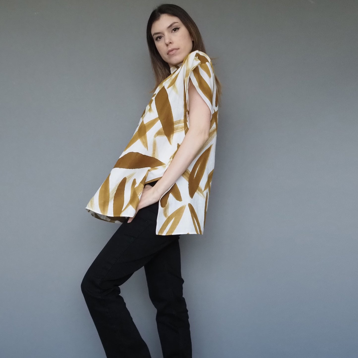 Bamboo Leaves Double-gauze Cotton Top Mustard