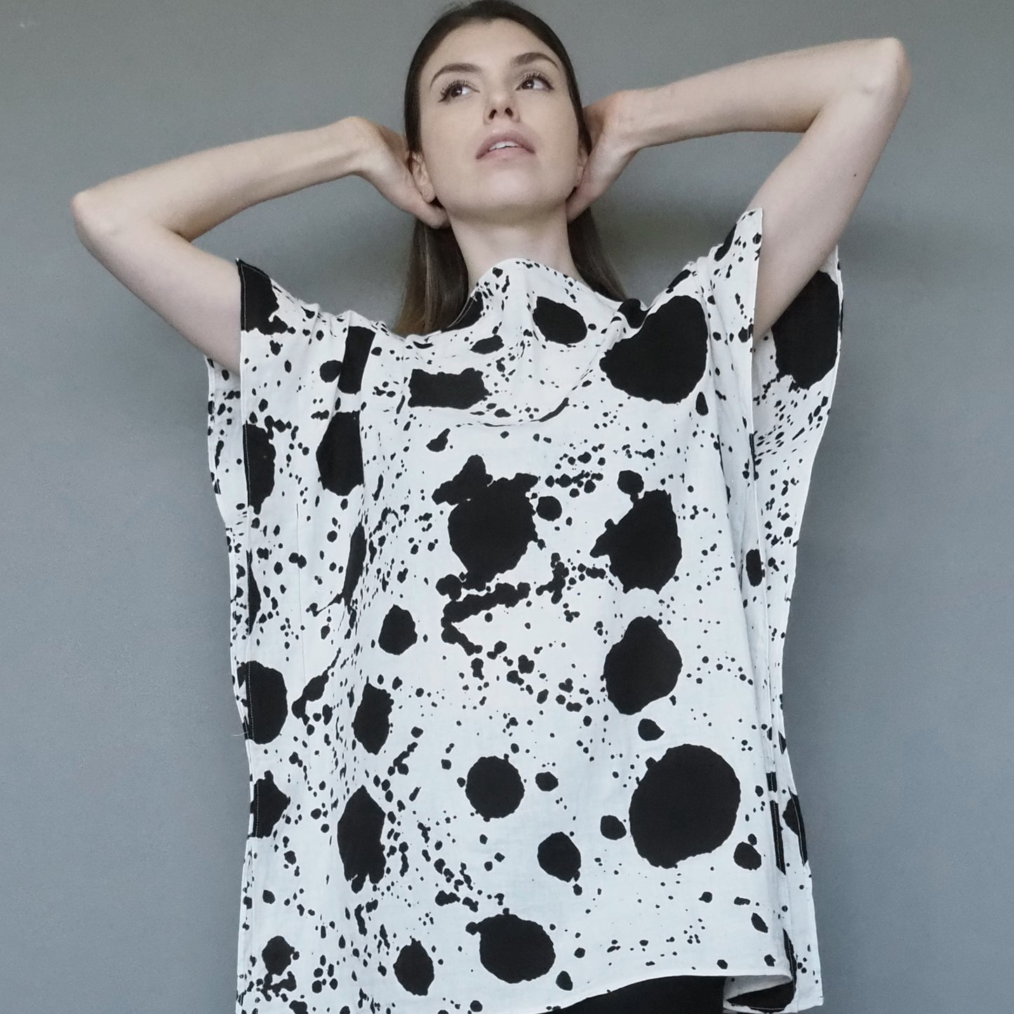 Mossy Garden Double-gauze Cotton Top Charcoal Black