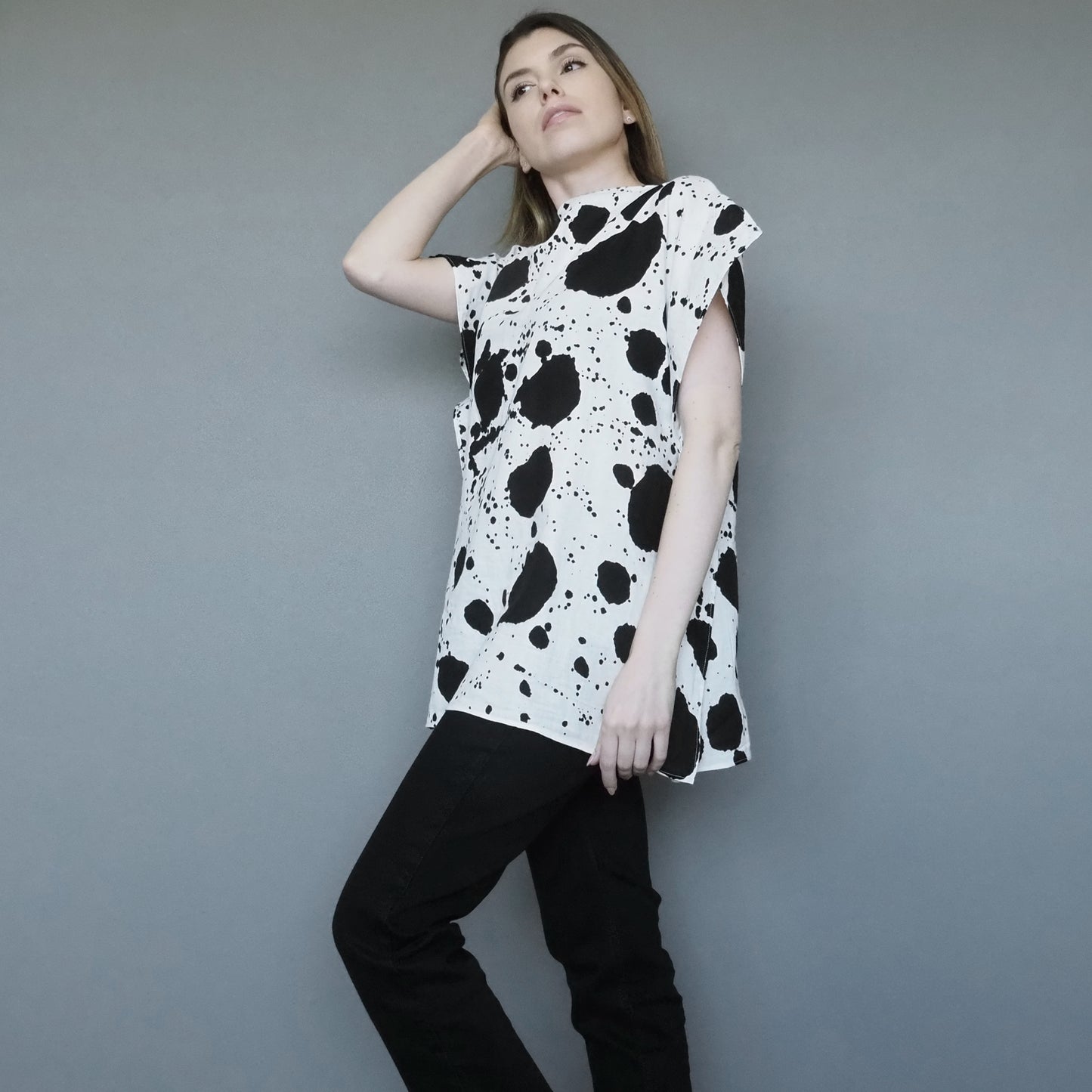 Mossy Garden Double-gauze Cotton Top Charcoal Black