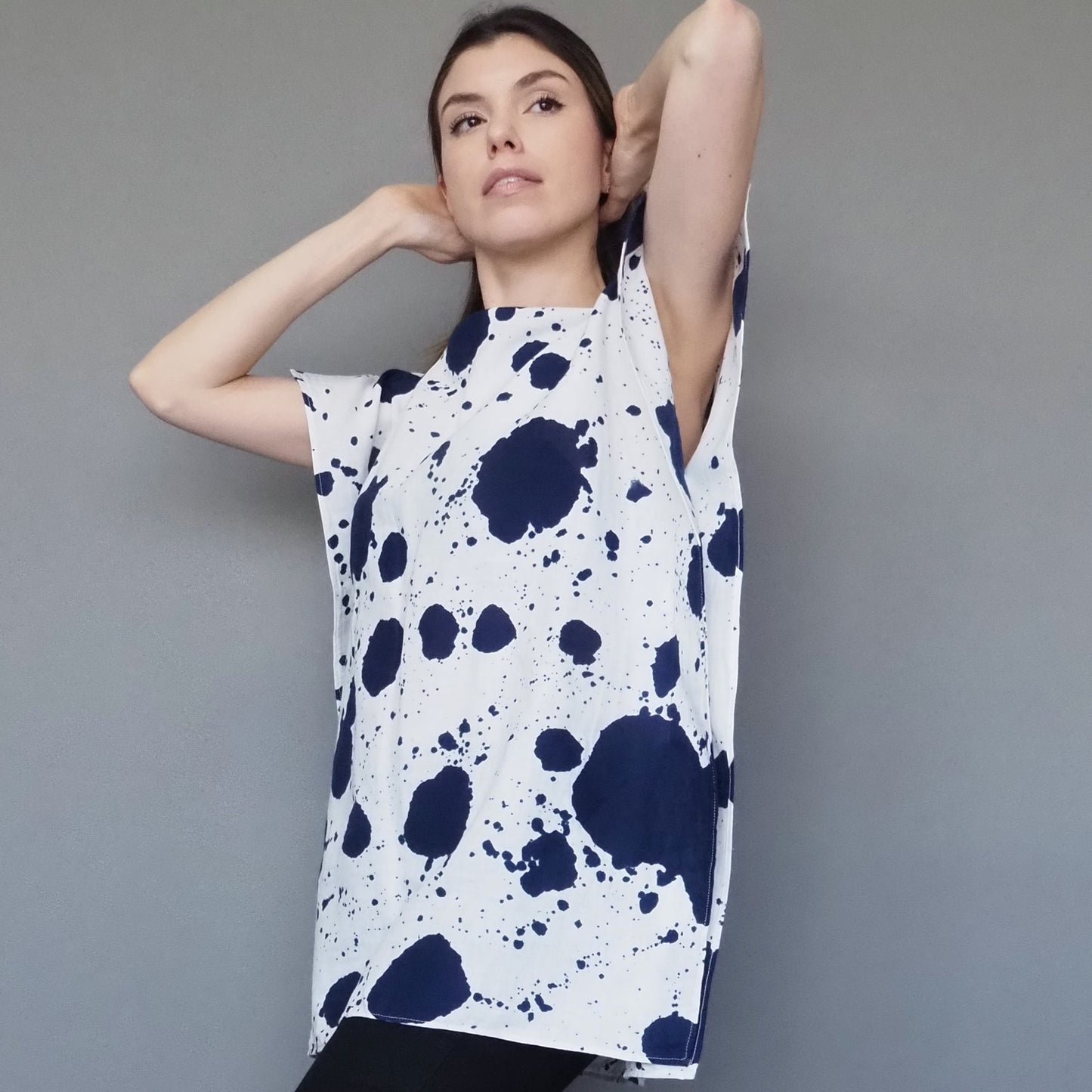 Mossy Garden Double-gauze Cotton Top Dark Blue