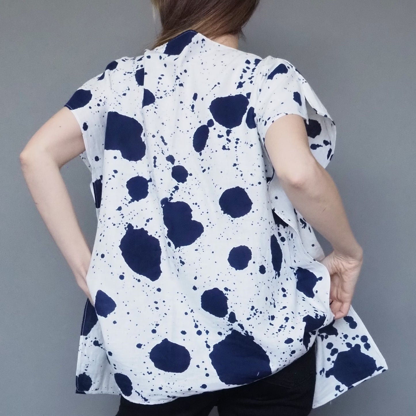 Mossy Garden Double-gauze Cotton Top Dark Blue