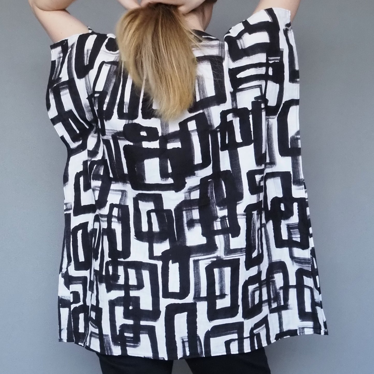 Stone Paving Double-gauze Cotton Top Charcoal Black