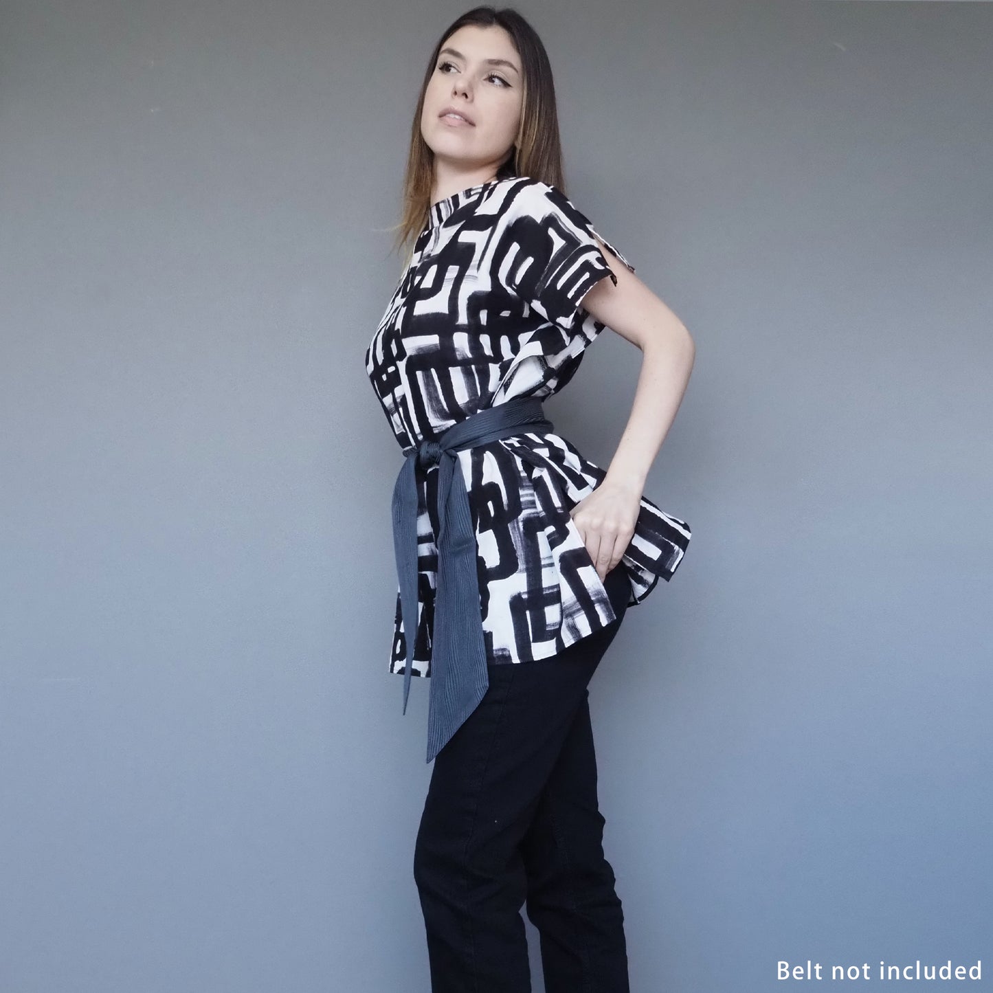 Stone Paving Double-gauze Cotton Top Charcoal Black