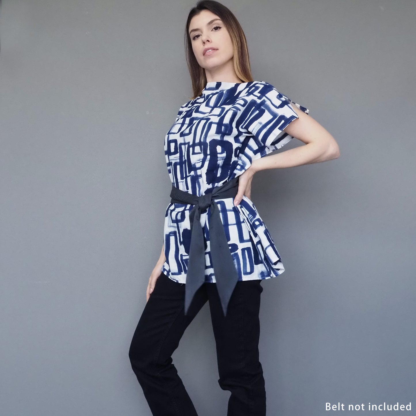 Stone Paving Double-gauze Cotton Top Dark Blue