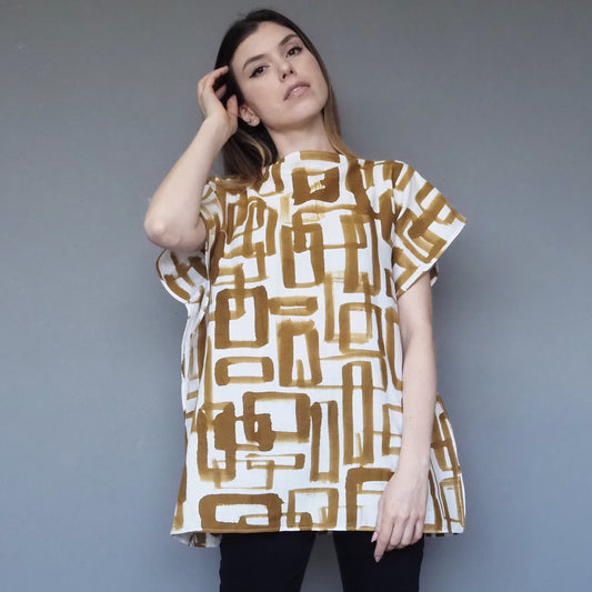 Stone Paving Double-gauze Cotton Top Mustard