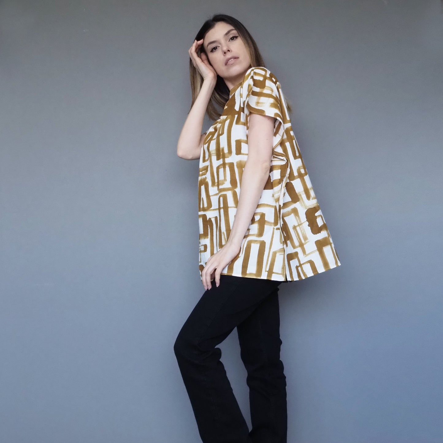 Stone Paving Double-gauze Cotton Top Mustard